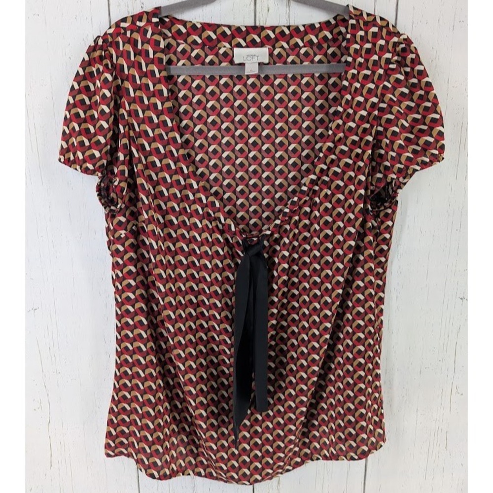 Ann Taylor LOFT Size XL Multicolor Geometric Print Short Sleeve Womens Blouse
